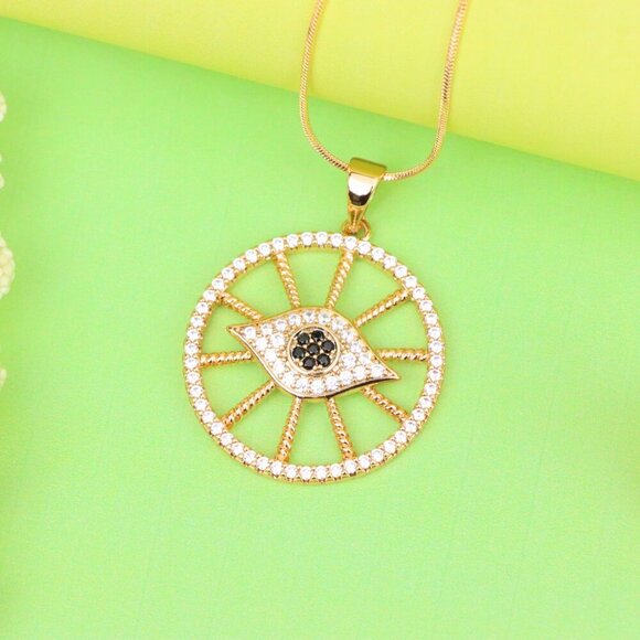 "Sparkling Rose Gold Evil Eye Round Pendant, XPPT1315 - Picture 11 of 12